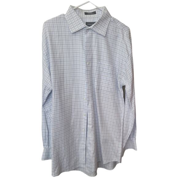 Nordstrom Light Blue Plaid Checkered Dress Shirt 17/34 Tailored Classic Business - Picture 2 of 4